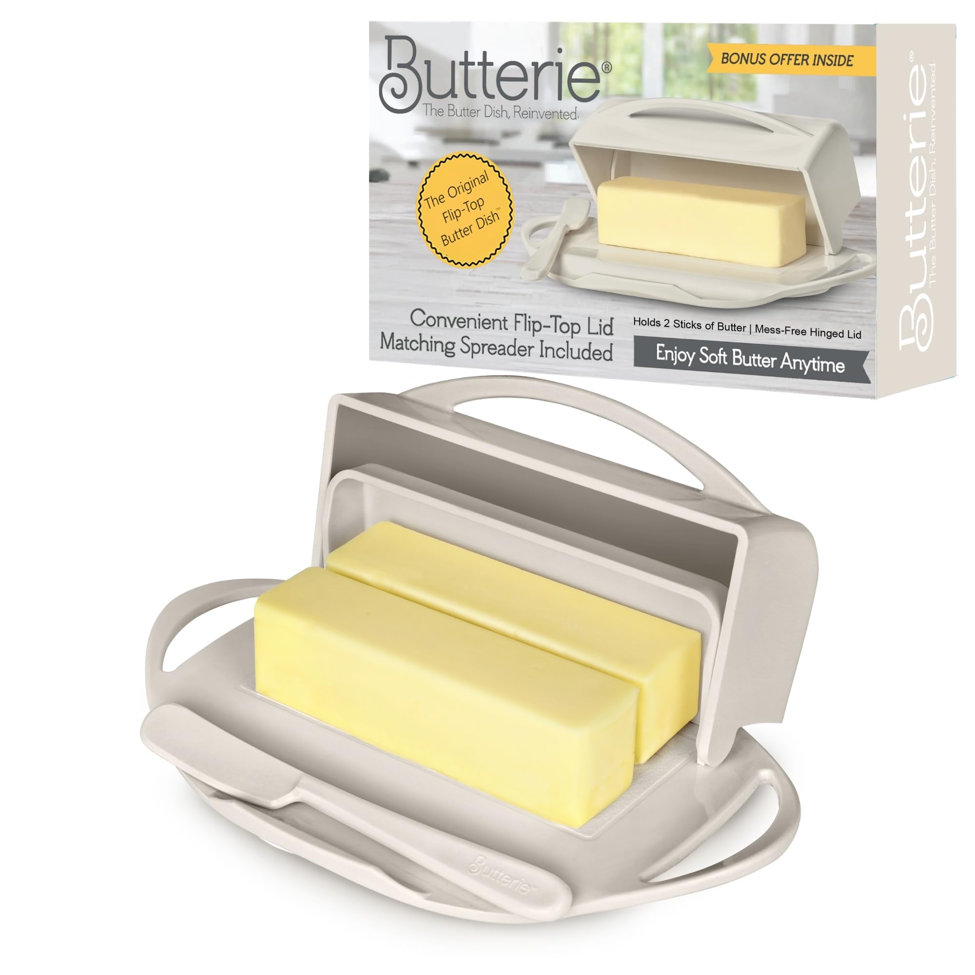 Butterie - Mantequera con tapa abatible y esparcidor a juego