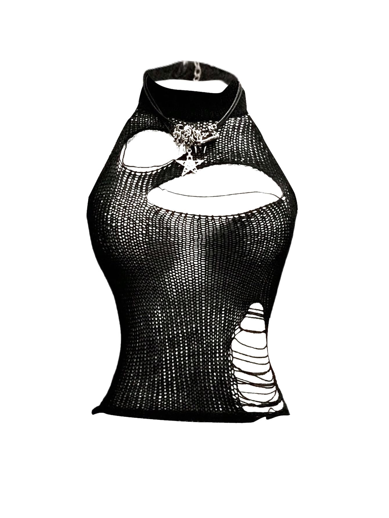 Milumia Womens Y2k Goth Ripped Knit Halter Vest Hollow Out Sleeveless Crop Sweater Tops