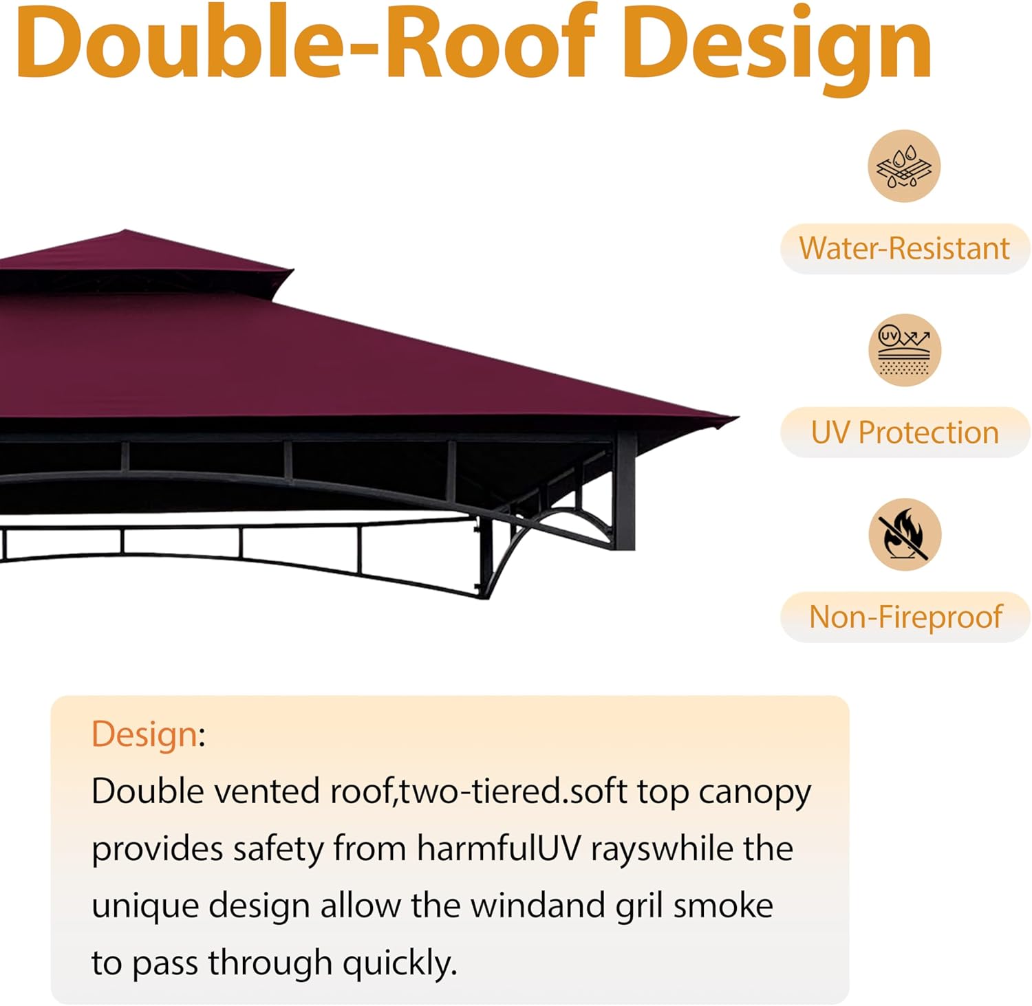 Coastshade Replacement Gill Gazebo BBQ Canopy Top for Model #L-GG001PST-F,8x5 Gazebo Grill Canopy BBQ Gazebos Top Only(Burgundy)