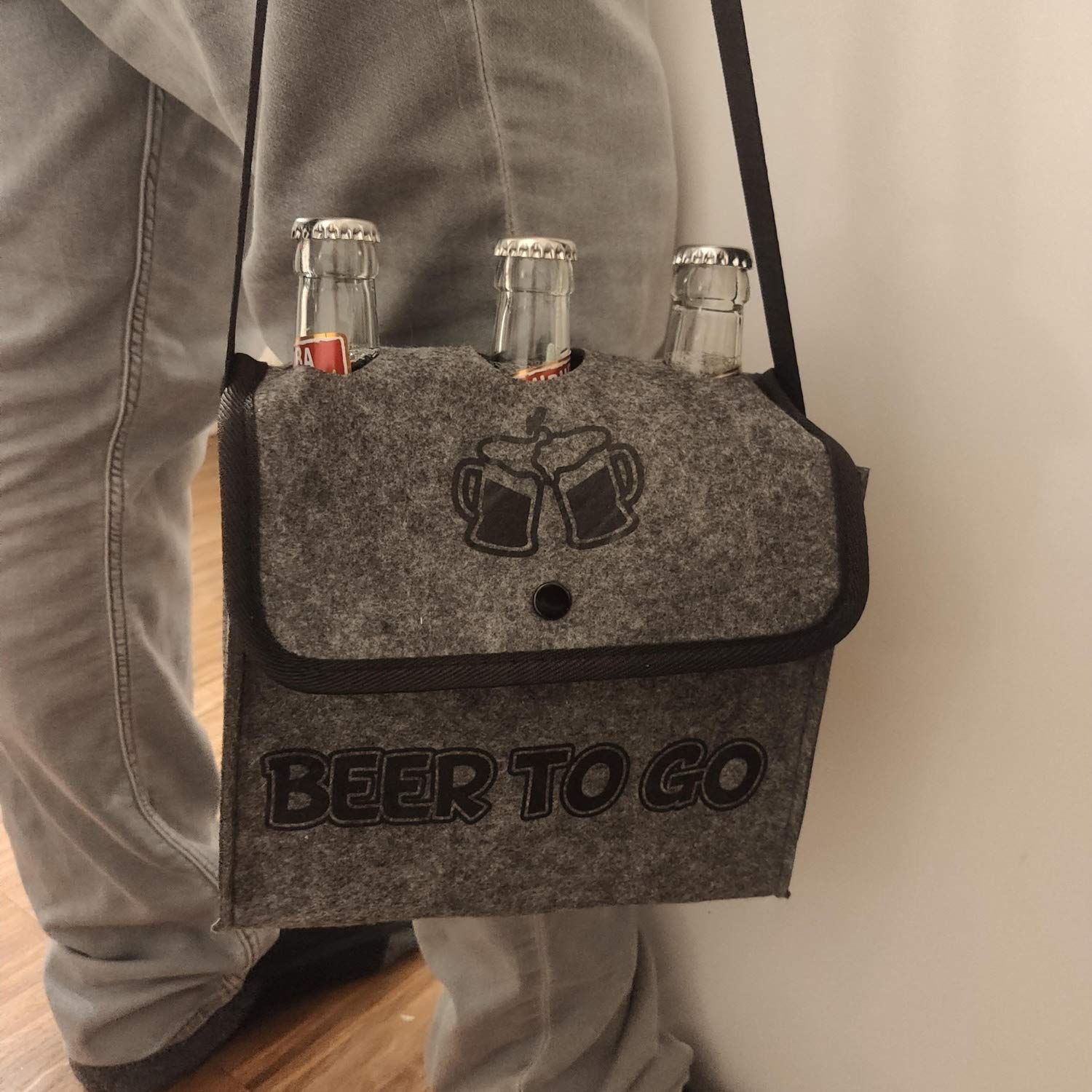 Out of The Blue Bottle Bag 3 Bottles Beer Carrier Bottle Carrier Transport Basket Beer to Go, Gray, 18,5·21·7cm - Image 4