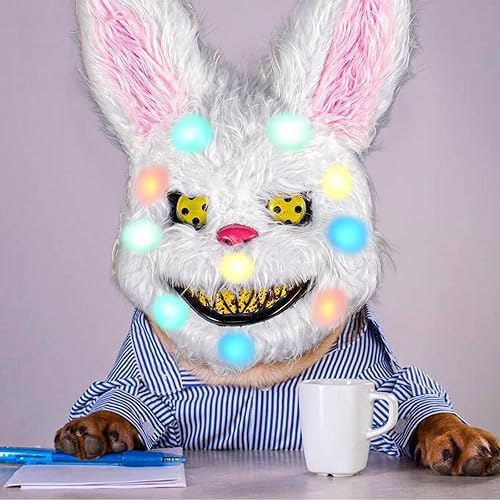 Miniatura 6 de FOX TEARS Máscara de conejo brillante de Halloween, máscara de conejo sangriento, máscara peluda con orejas, decoraciones de fiesta de oso de conejo