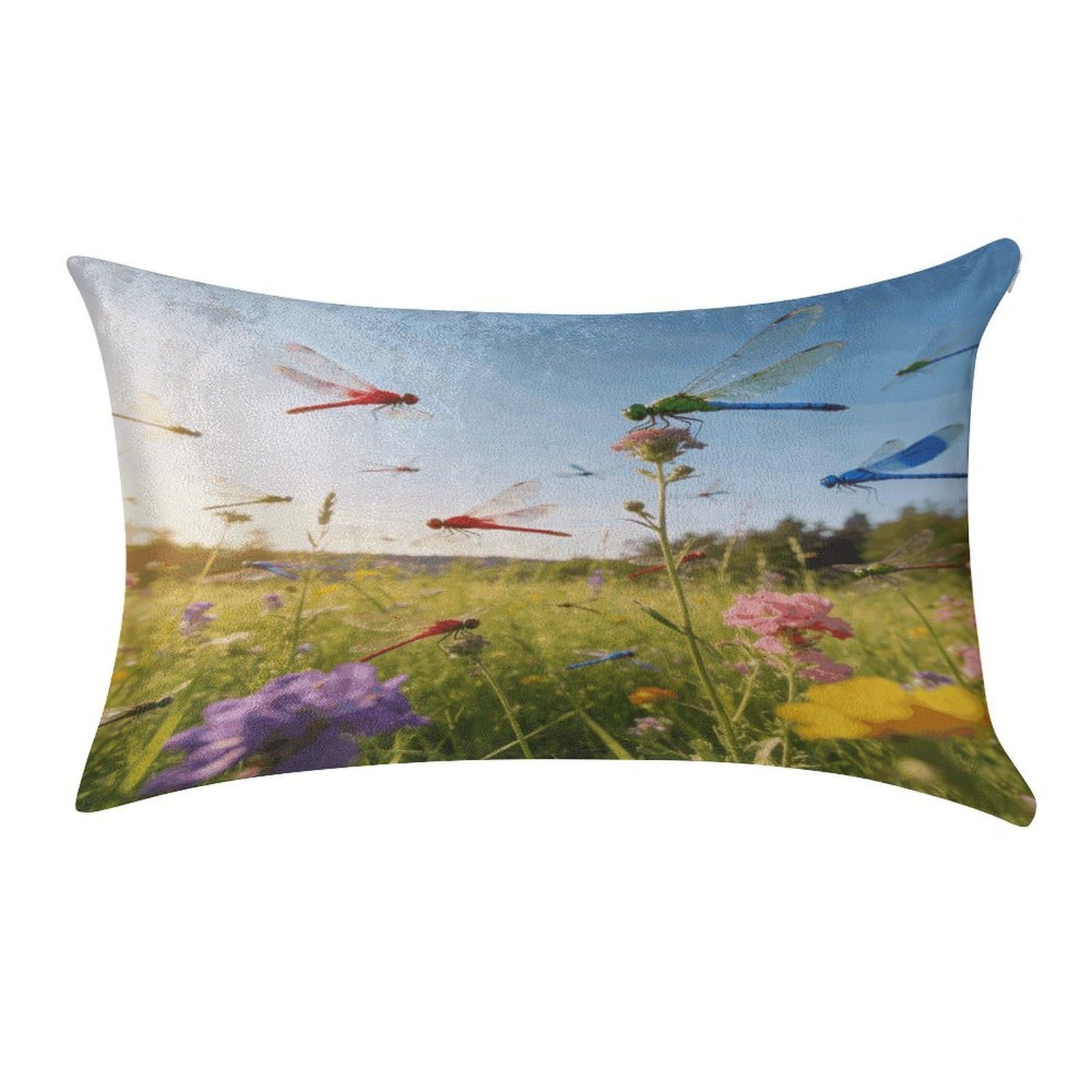 Fodpand Style Dragonfly Meadow Pillowcase,Elegant Designed Home Decor,Velvet Pillowcase,Soft And Cozy,Pillow Case Cover With Hidden Zipper For Bedroom, Sofa, Couch