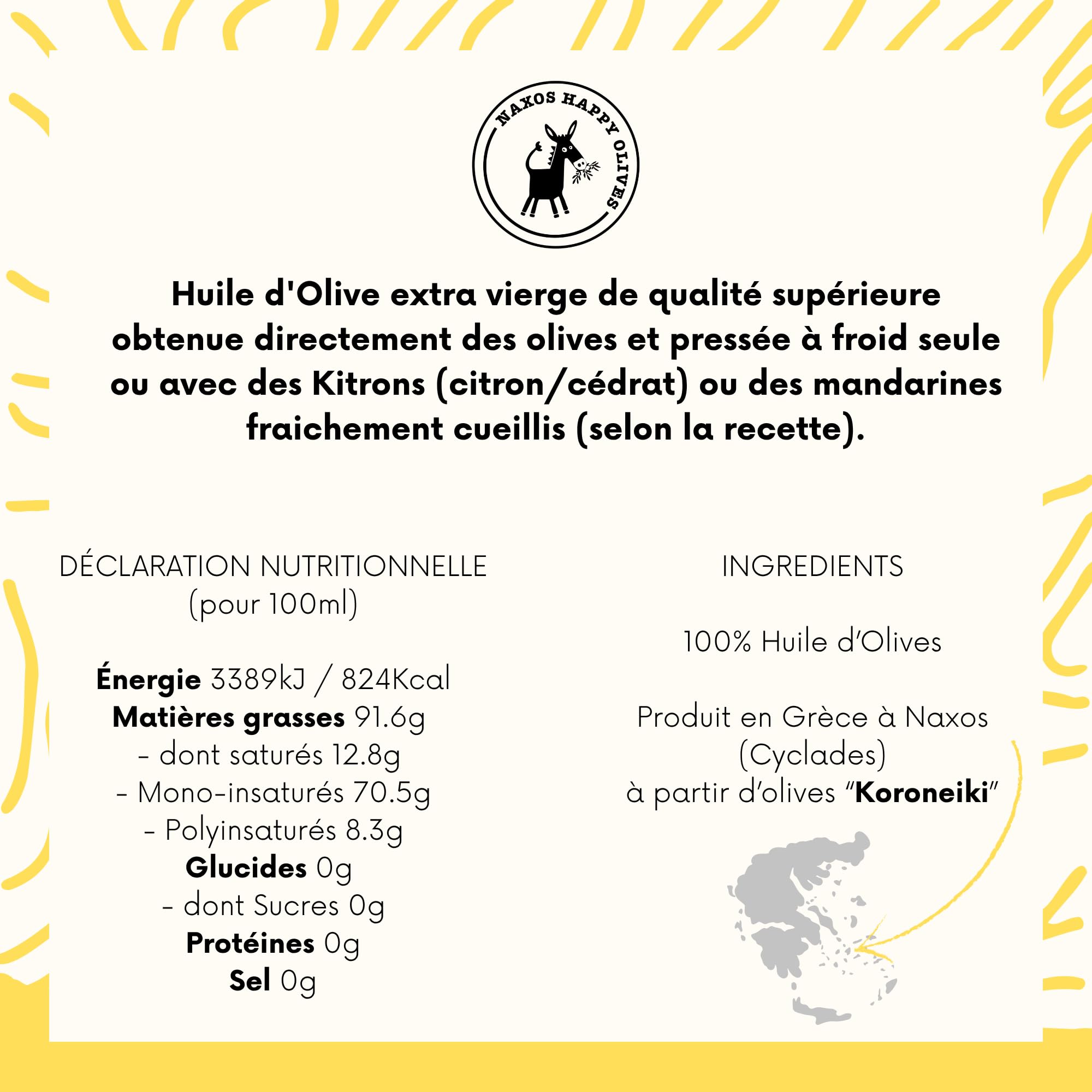 Naxos Happy Olives - Coffret dégustation Huile d'Olive grecque - Extra Vierge, Citron (cédrat) et Mandarine - Olives Récoltées à la Main à Naxos - Format découverte 3x100mL