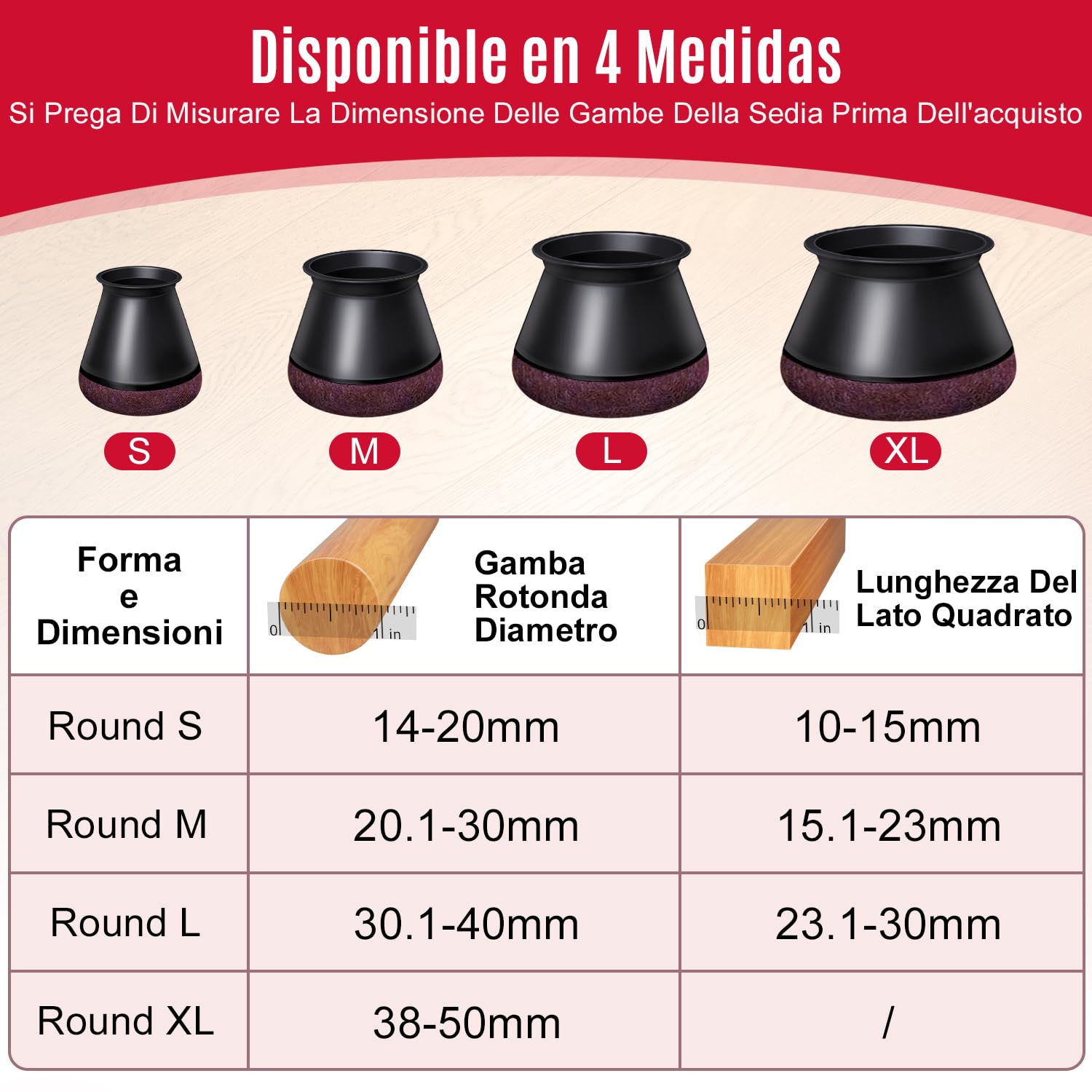32 Gommini Per Sedie - Feltrini In Silicone E Feltro, Per Gambe 14-20mm, Anti-Graffio E Anti-Rumore