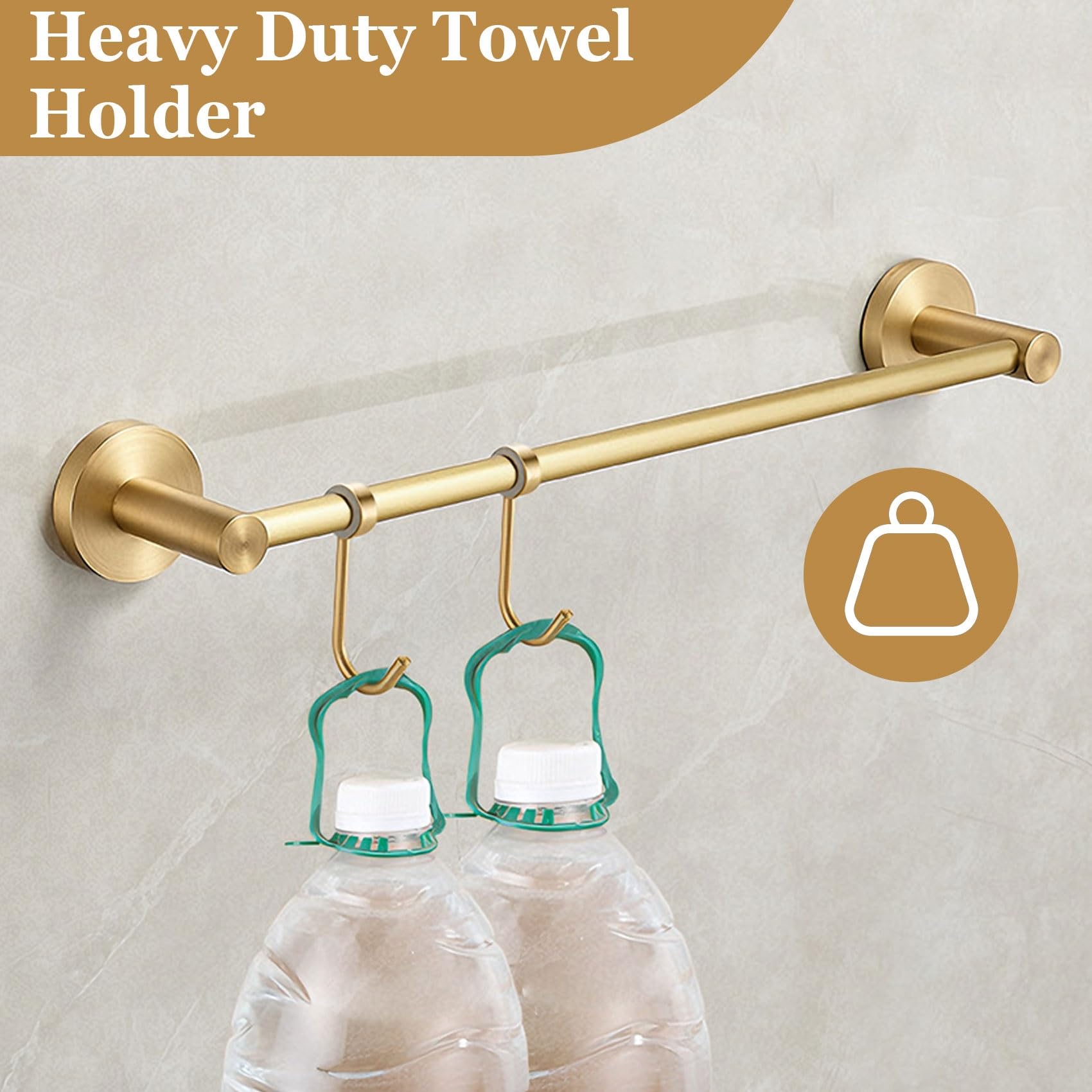Toallero de Pared Sin Taladro para Baño en Latón, 2 Ganchos Deslizantes | Barra Impermeable y Antioxidante, Fuerte Organizador Oro Cepillado para Ducha, Cocina, Aseo Lavabo(Cream White,40cm/15.7in)