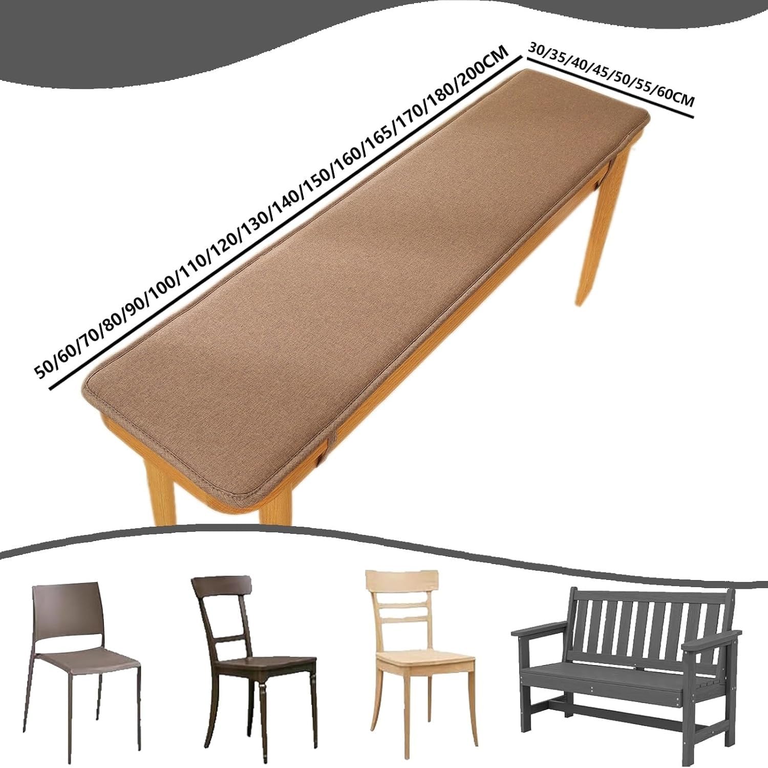 Ławka do użytku na zewnątrz/do wewnątrz zdejmowana zmywalna antypoślizgowa osłona ławki ogrodowe huśtawki siedzenia patio balkon (khaki 35 x 190 cm) - Comfort & Sle