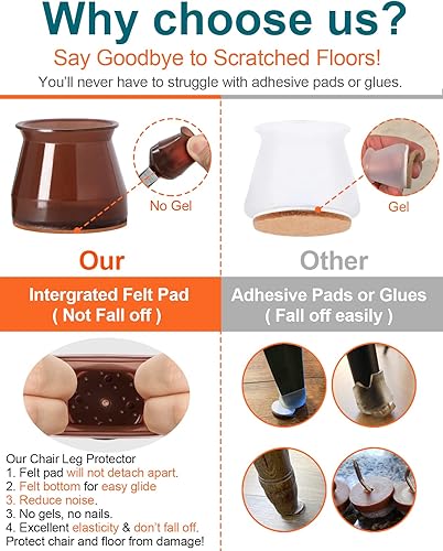 Miniatura 5 de Together Save 20% Paquete de 24 protectores pequeños transparentes y 24 protectores de patas de silla de piso de madera marrón pequeña
