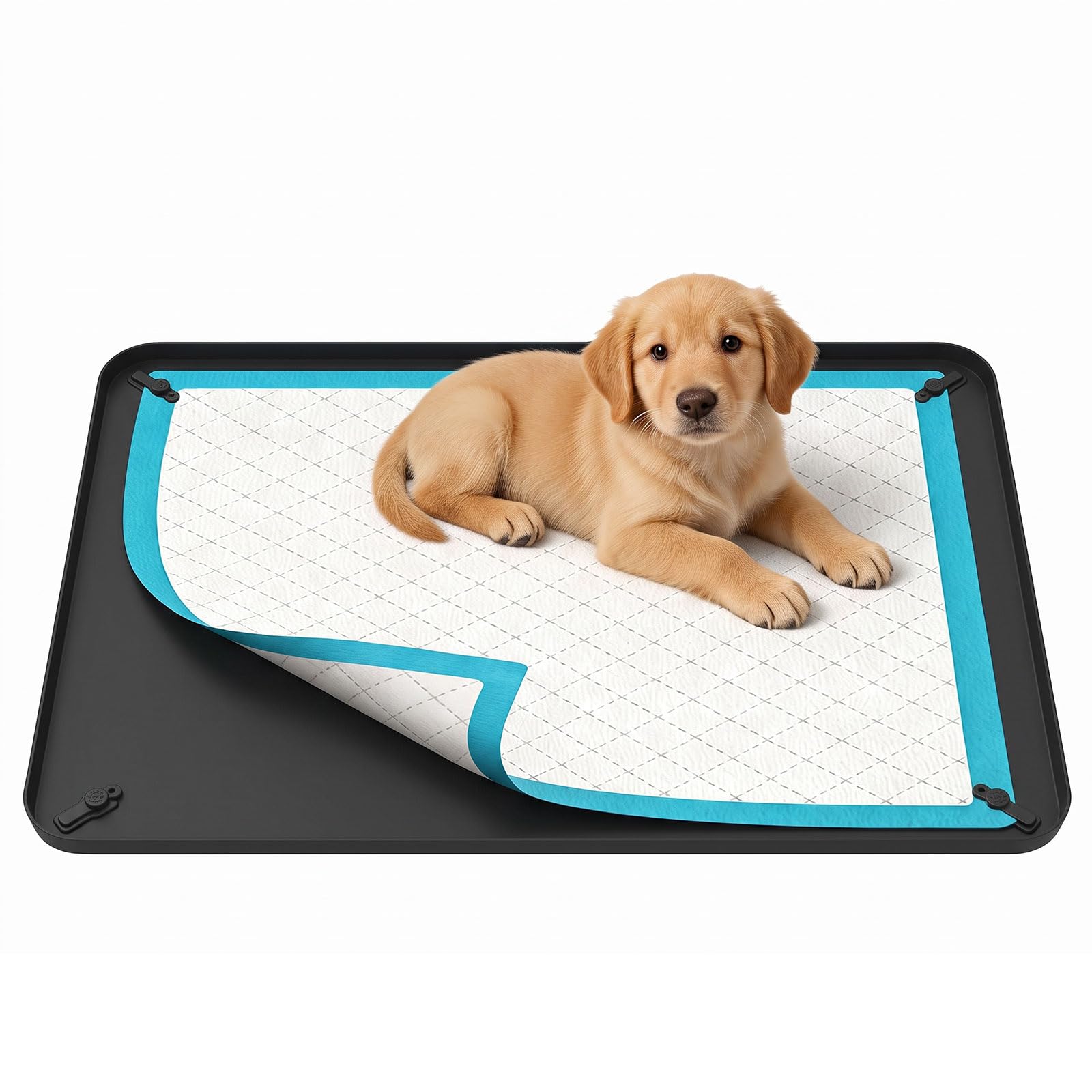 Pee Pad Holder for Dogs Reusable Silicone Puppy Pad Holder Leak proof Mat(black-L)