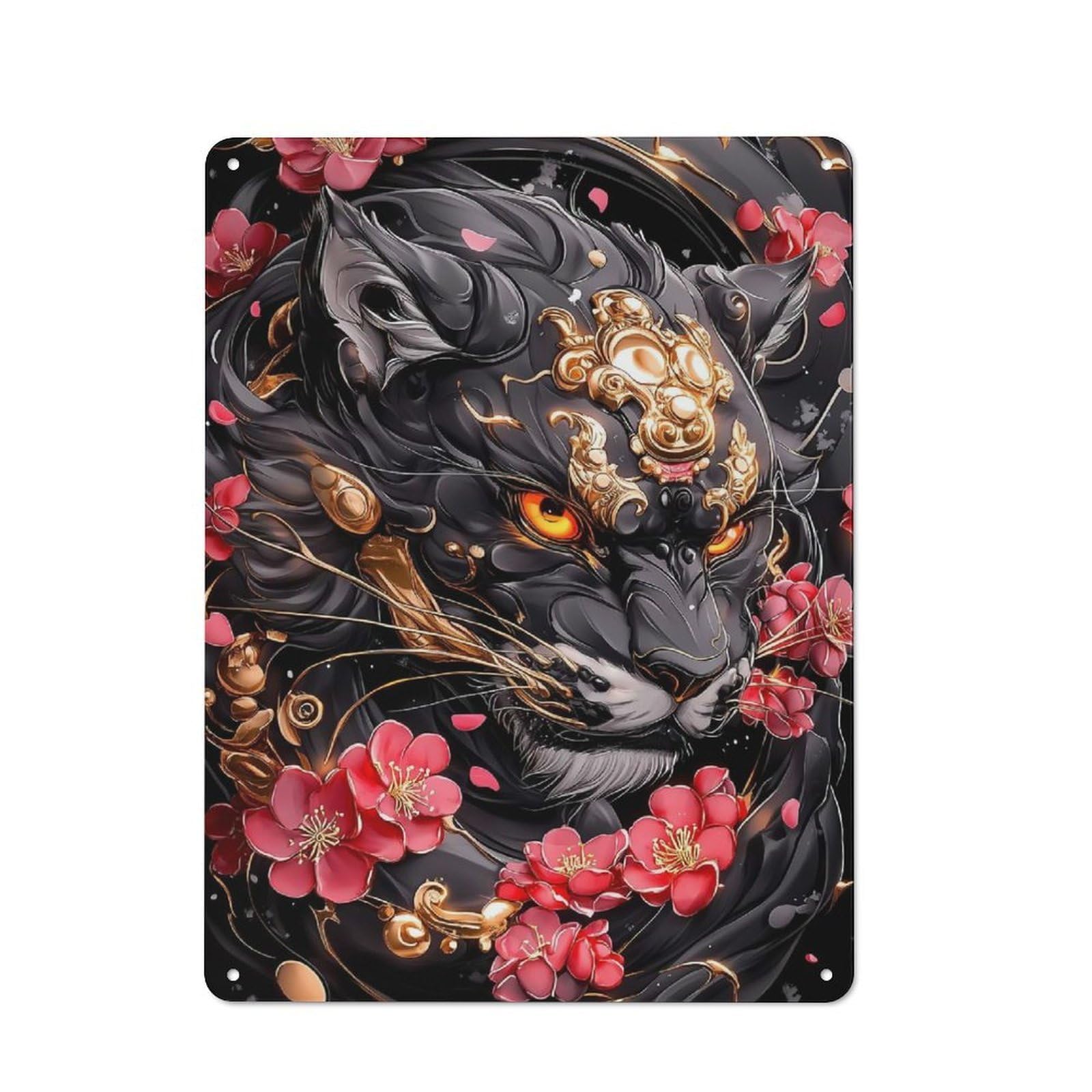 Junmoney Style-6 Metal Wall Sign 40X30cm Featuring Black Panther With Gold Accents For Café Or Home Bar, For Collectors Decorating Cafés And Home Bars
