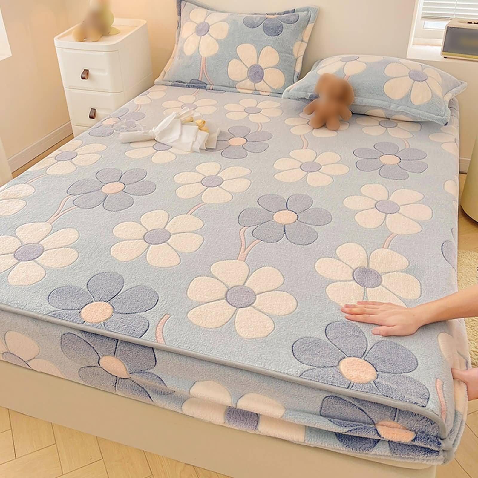 Velours de lait draps et 2 taies d'oreillers à fleurs