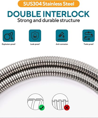 Miniatura 5 de Manguera de ducha flexible de acero inoxidable de 39 pulgadas, conectores de latón, duradera y flexible