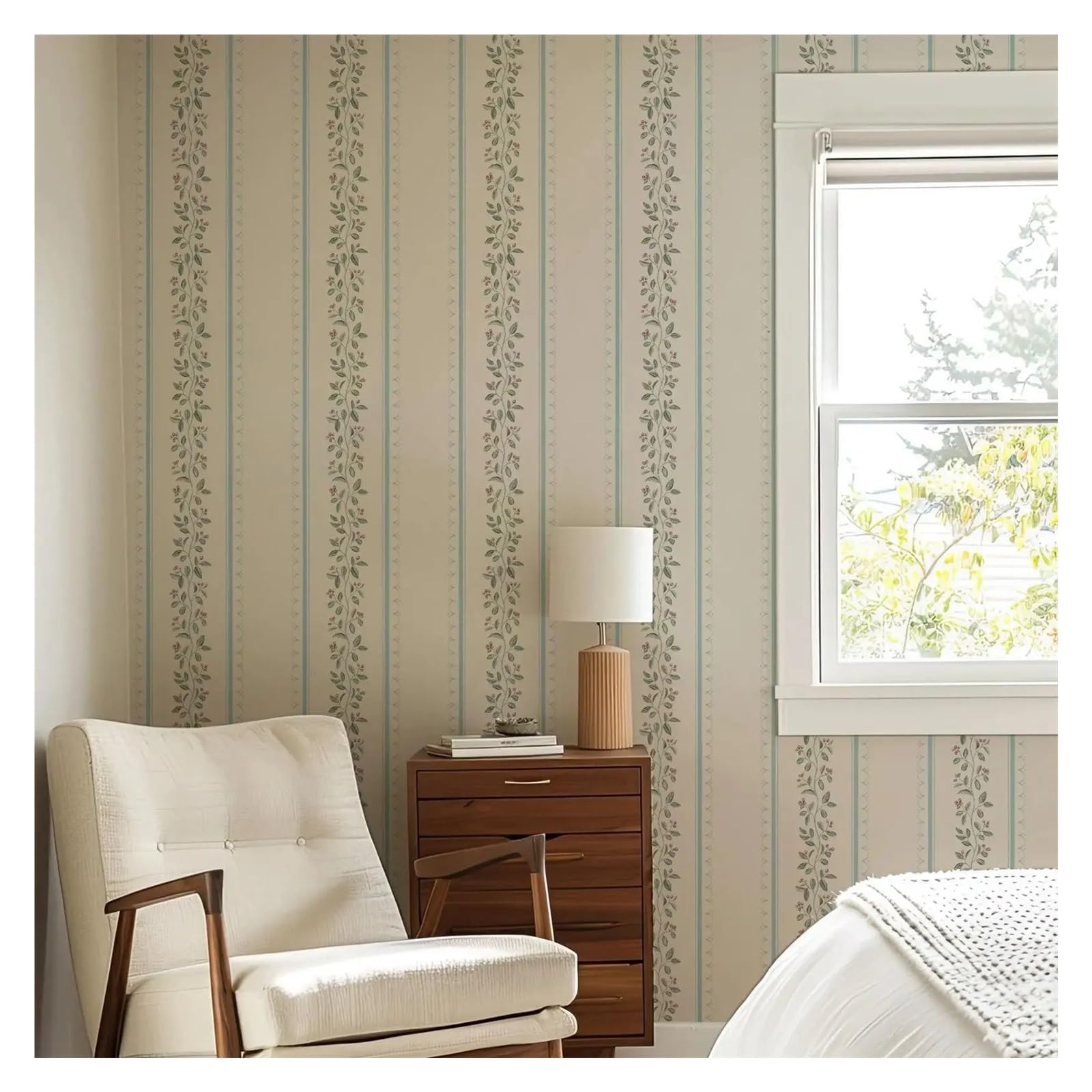 BTGYTTKL Self Adhesive Wallpaper Soft Blue Minimal Botanical Wall Panel Dual Mount Options Household Interior Layout(Peel and Stick,50cmx600cm)