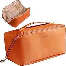 AICase Trousse de Maquillage de Voyage, Trousses à cosmétiques de Grande capacité, Pochette Portable étanche en Cuir, Trousse de Toilette Plate Ouverte, Organisateur de Maquillage avec séparateur