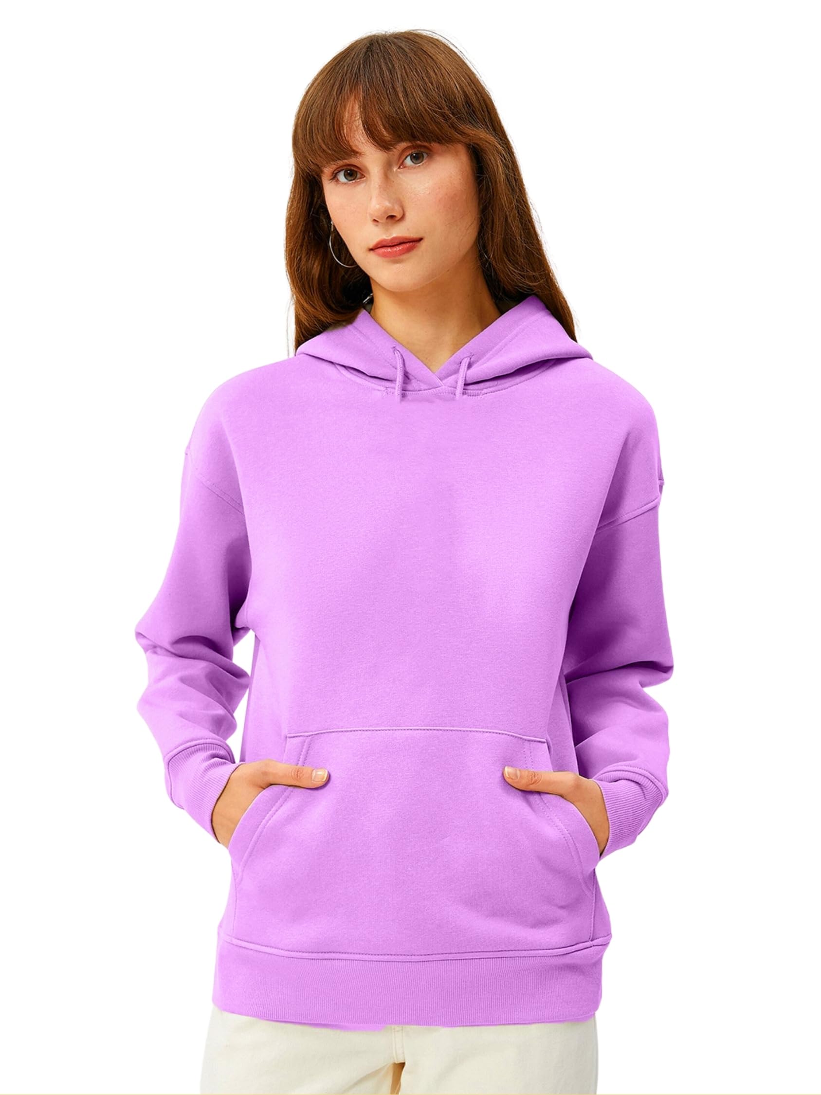 Women's Solid Pullover Hooded Sweatshirt, Ribbed Hem, Lined Hood, Casual Winter Wear, Pure Cotton Hoodies Soft, Lightweight, Warm & Stylish-image-29