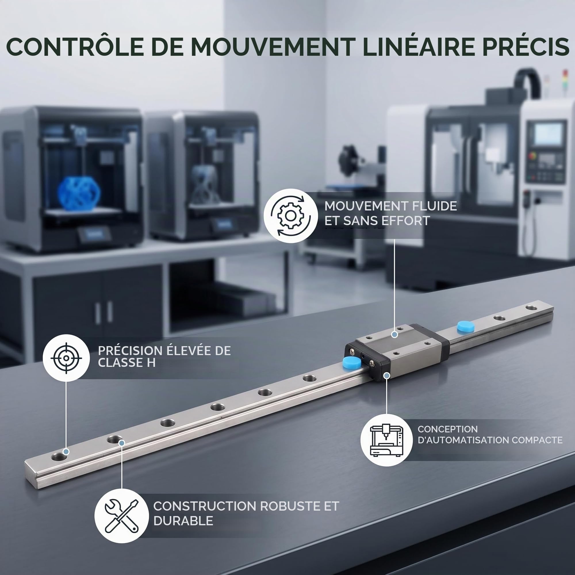 Guide Linéaire du Rail 250/300/ 400/500/ 550mm Guide Linéaire Coulissant Avec Bloc de Chariot pour Imprimante 3D DIY et Machine de Commande Numérique par Ordinateur (300mm)