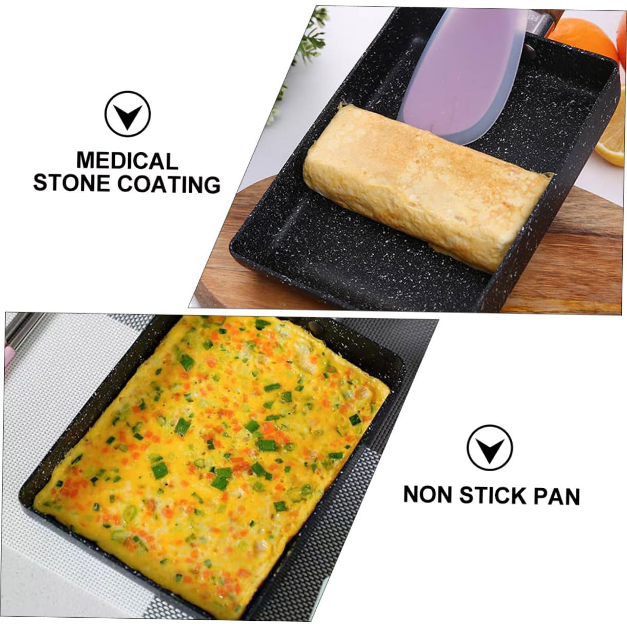 IMIKEYA 1pezzi Padella Tamagoyaki Antiaderente Padella Per Uova Quadrata Realizzata Base Piana Per Aderenza Massima Al Fornello Manico Ergonomico Comodo Da Impugnare
