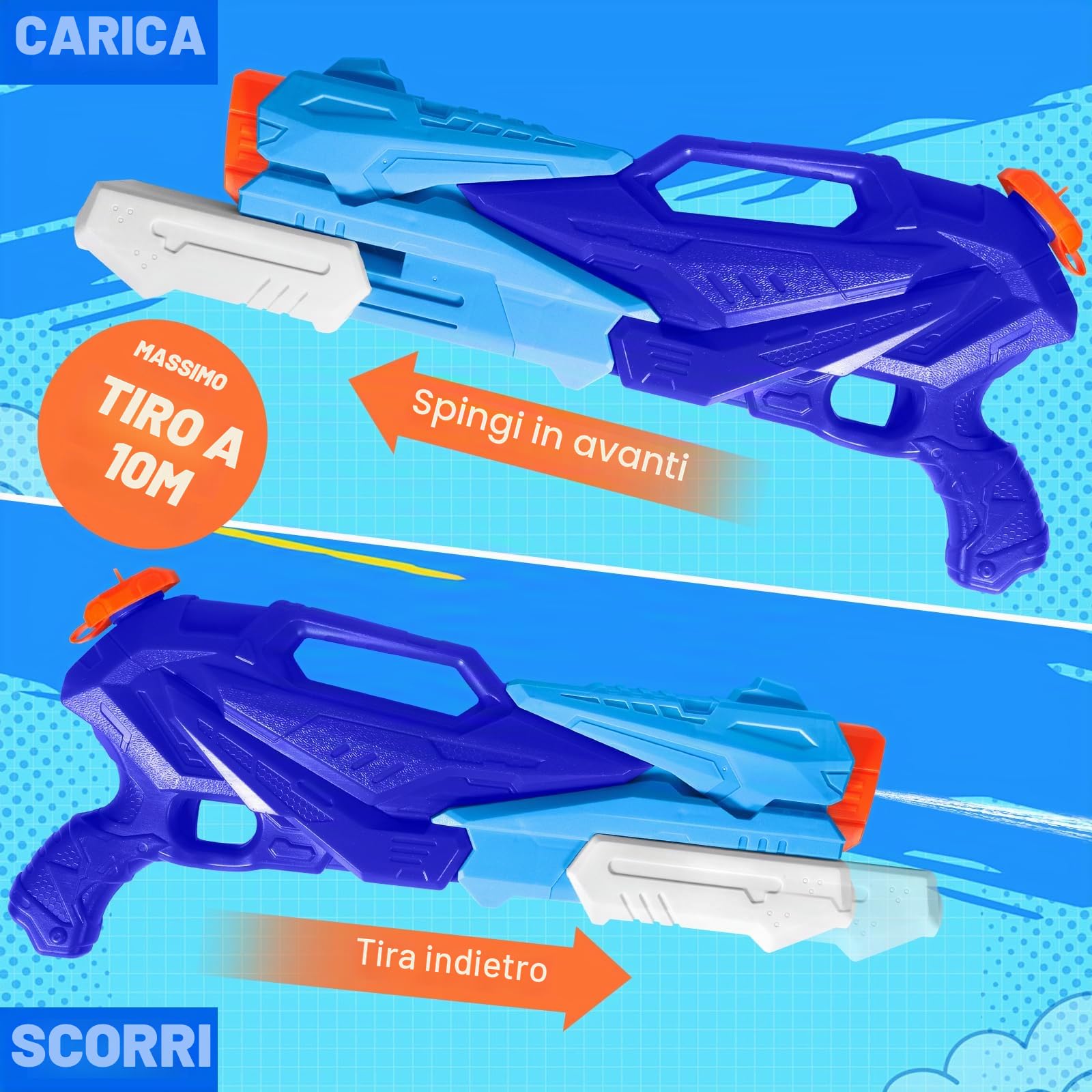 Pistola ad Acqua per Bambini Adulti, Confezione da 2 Potenti Pistole ad Acqua con 770 ml di Rrande Capacità e 33 Piedi a Lungo Raggio per Feste All'aperto Piscina Estiva sulla Spiaggia