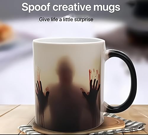 Miniatura 7 de HS&ROXIN Taza de café de cerámica colorida sensible al calor de Halloween, para hombres y mujeres, padre, madre, familia, regalo al azar, 1 cuchara