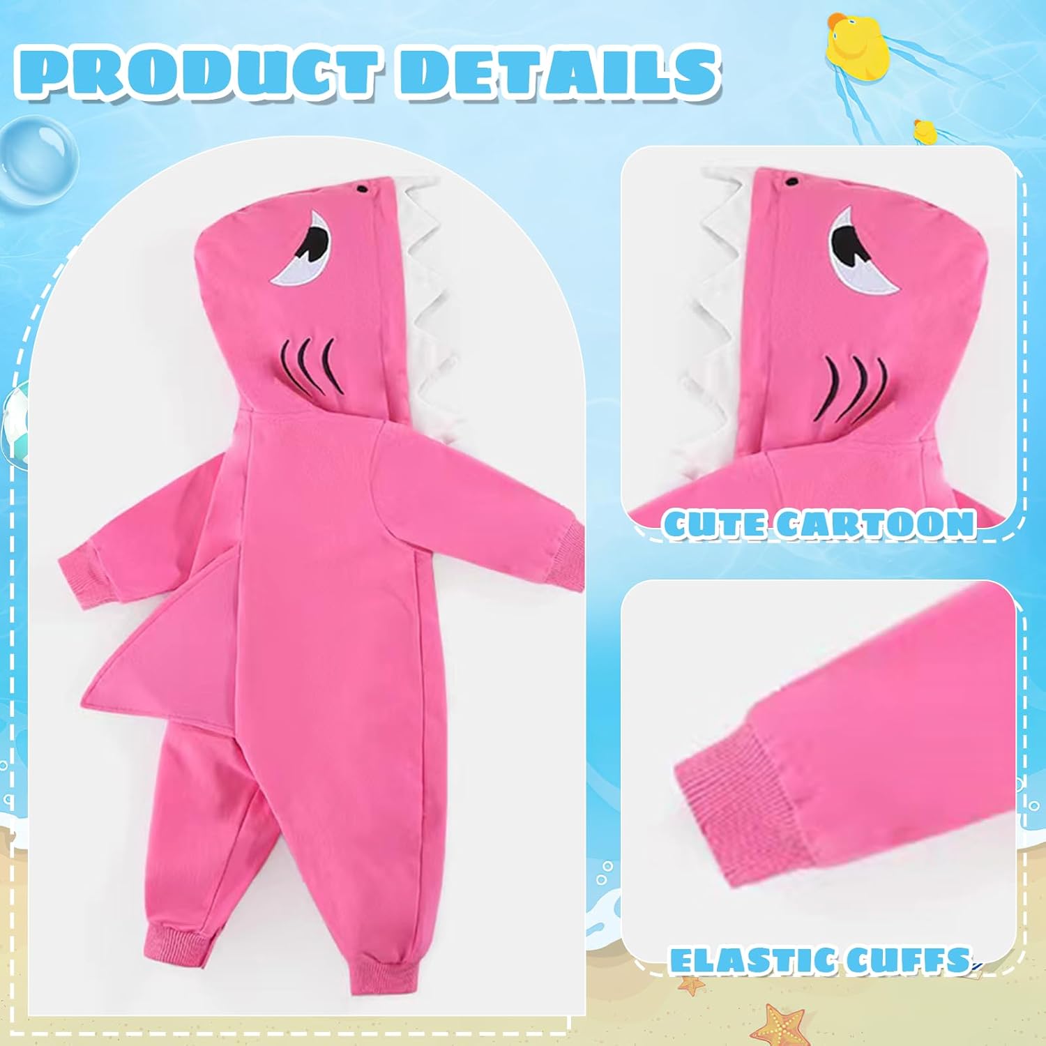 Baby Boy Girl Shark Costumes Halloween Onesie Cartoon Hooded Romper Jumpsuit Outfit Zip Bodysuit Infant Toddler - Image 3