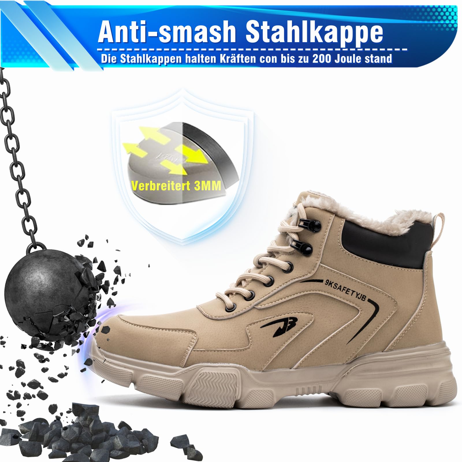 Winter Arbeitsschuhe Herren Wasserdicht Leicht Sicherheitsschuhe Damen Stahlkappenschuhe rutschfeste Sicherheitsstiefel mit Warm Gefüttert