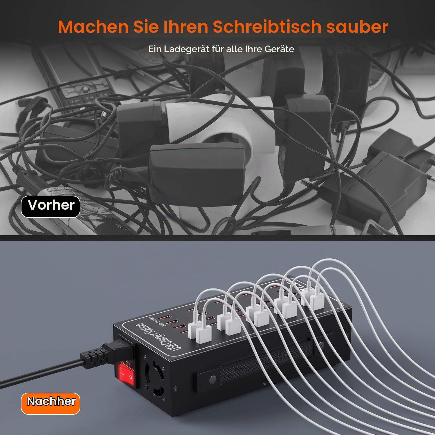 USB Ladegeräte mehrfach, 30 Ports 150W/30A Desktop Ladestation Power Adapter, USB-A Ladegerät Hub Wandladegerät, Mehr-Port Netzteil Stecker, kompatibel mit iPhone/Samsung/Google/Tablet, etc.