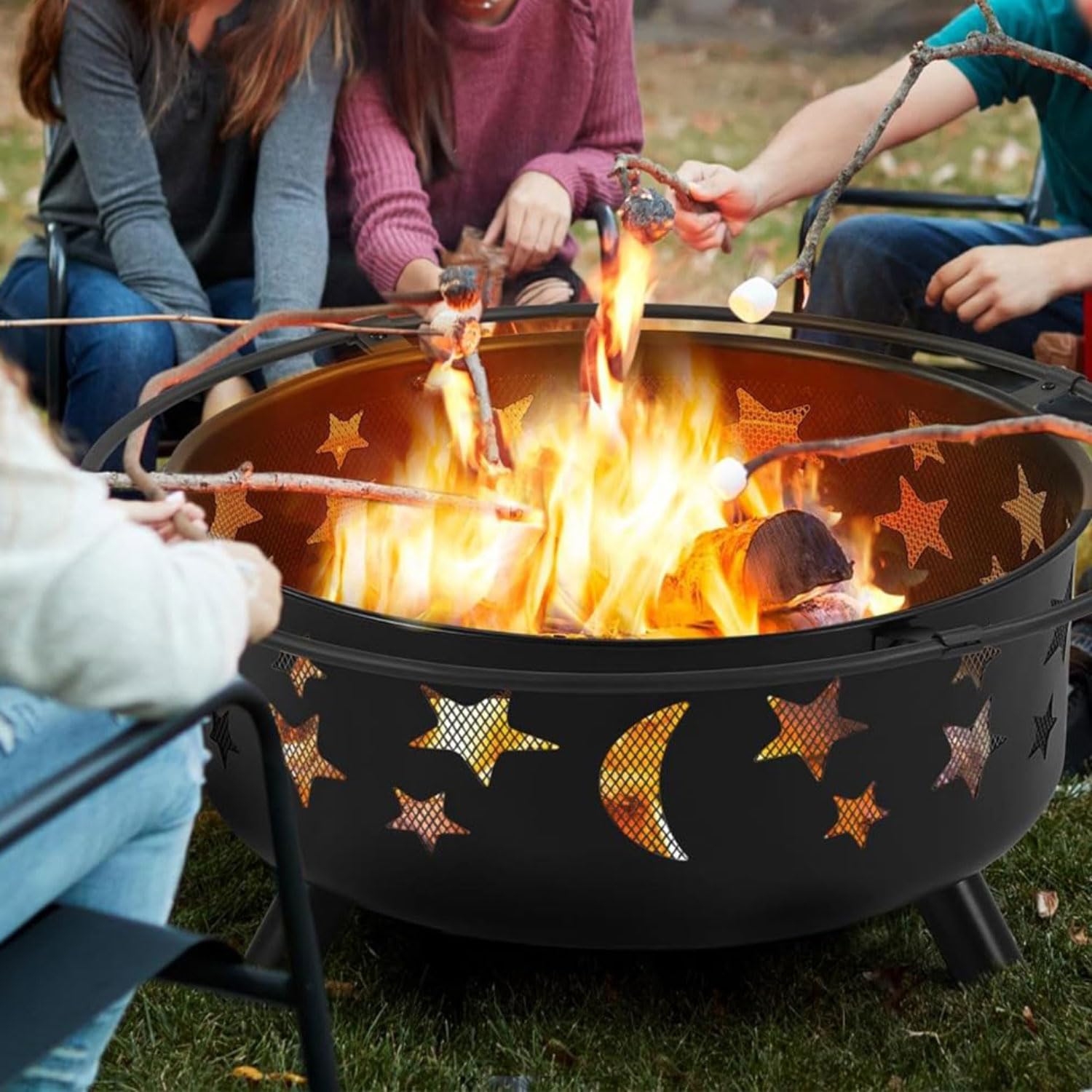 Pozzo del Fuoco da Giardino Pozzo del Fuoco da Esterno Pozzo del Fuoco Portatile con Parascintille e Attizzatoio, pozzo del Fuoco Rotondo a Legna, pozzo del Fuoco per Feste all'aperto
