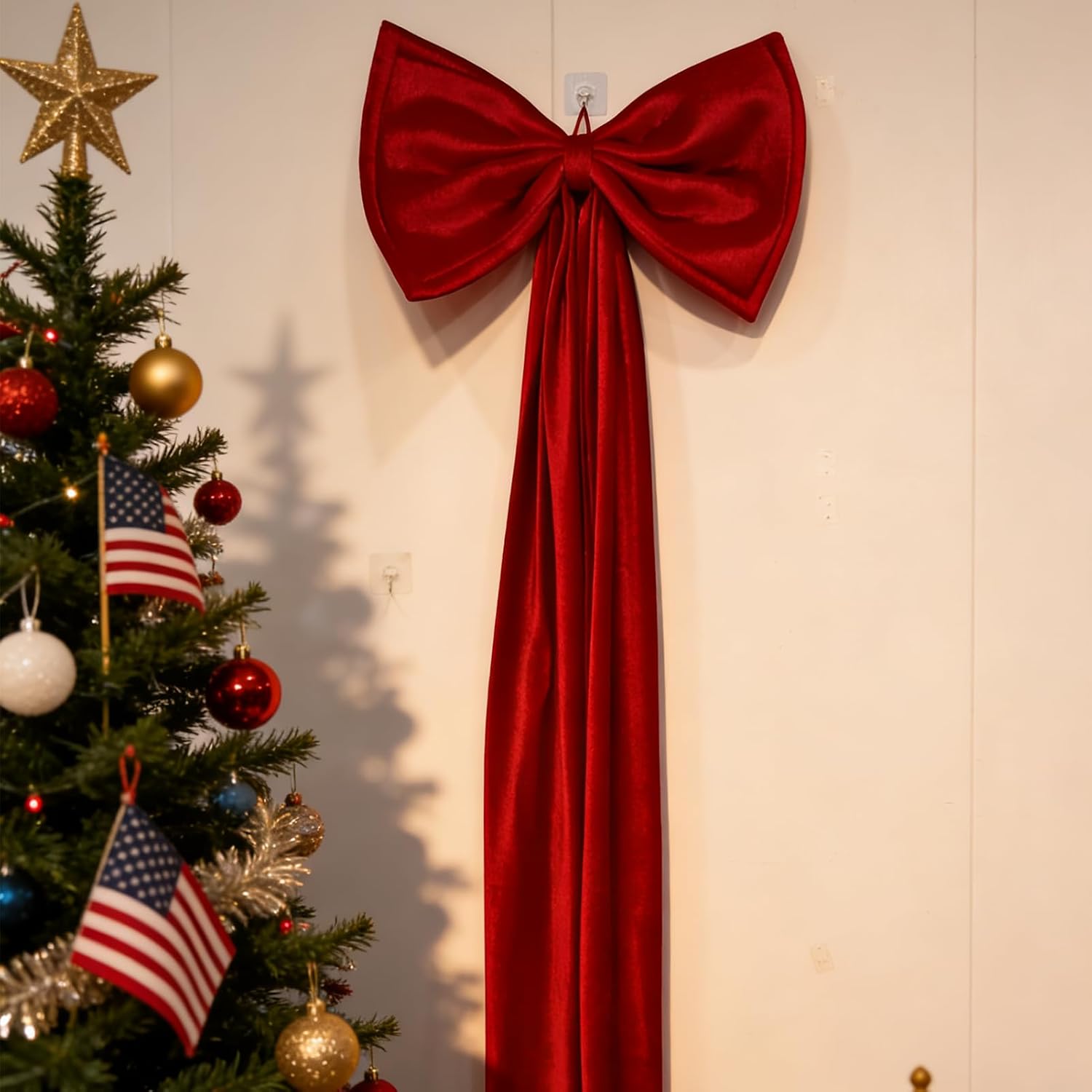 Oversized Red Velvet Bow 1Pc 23.6x70.8 inch, Ultra-Large Velvet Fabric for Cathedral Weddings, Giant Christmas Trees, Luxury Events, Romantic Statement Decor