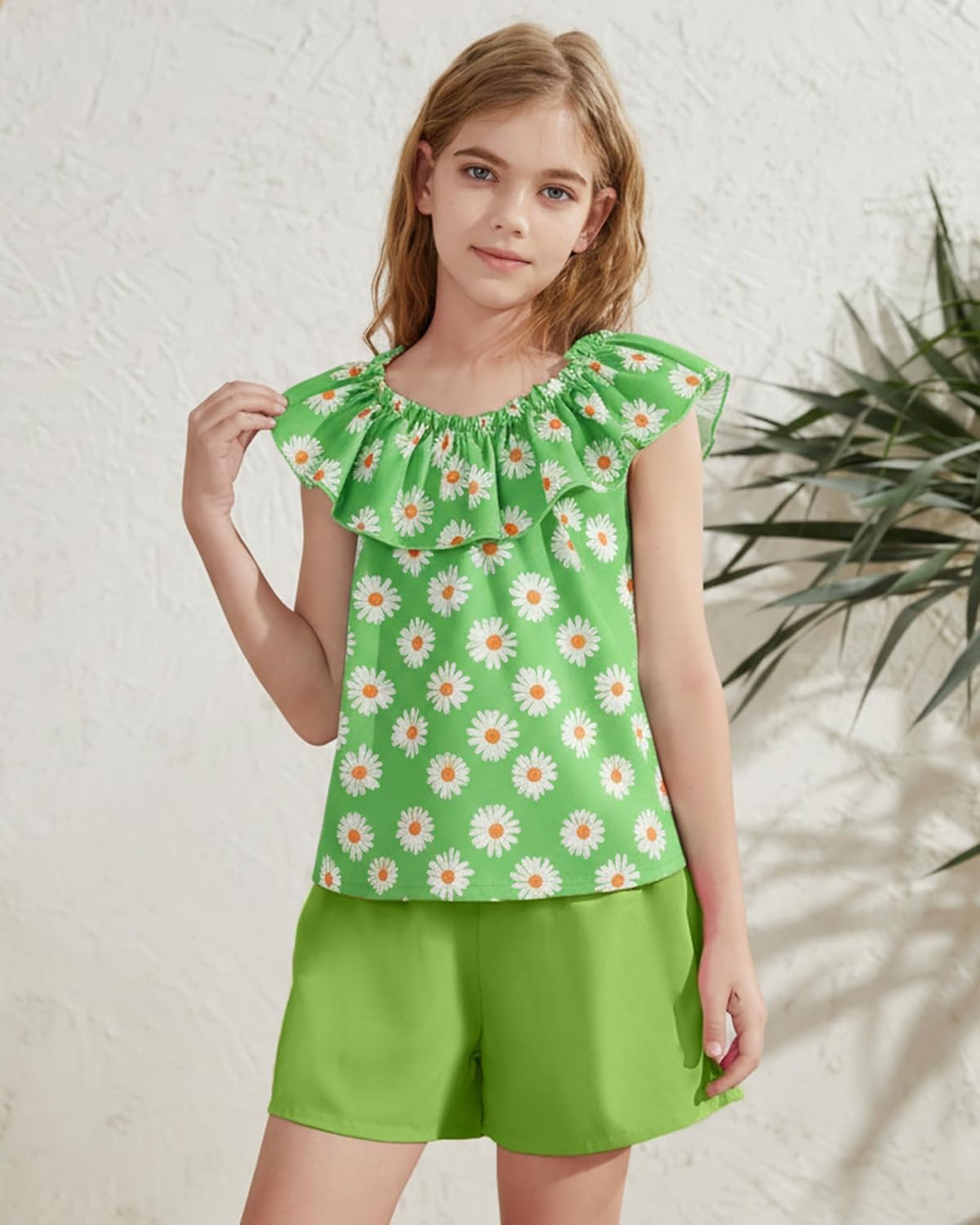 Girls Summer Clothes 2 Pieces Outfits for Cute Girls Size 7-14 Hawaiian Ruffle Top and Floral Belt Shorts Set - Image 3