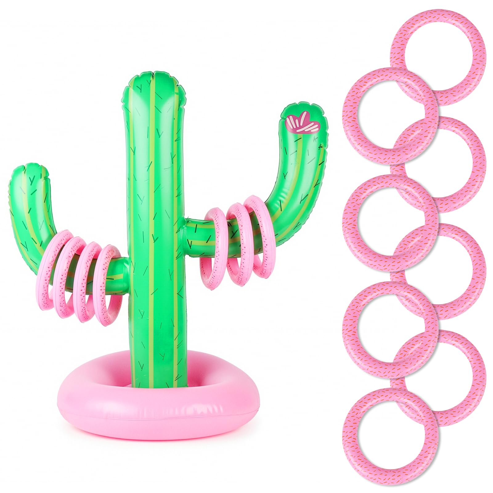 Inflatable Cactus Ring Toss Game Set, Inflatable Cactus Toy mit 8 Rings Party Toss Game Hawaiian Party Decoration Swimming Pool Toy Cactus Target Throwing Toy for Adults Family