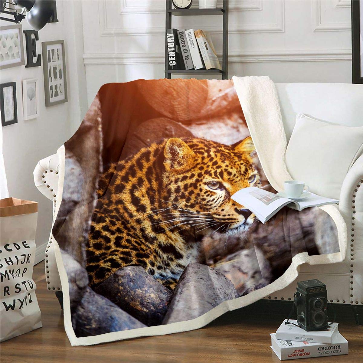 1 Pezzo Coperta in lana con stampa leopardata, coperta in lana e pile 1 Pezzo Coperta in lana con stampa leopardata, coperta in lana e pile