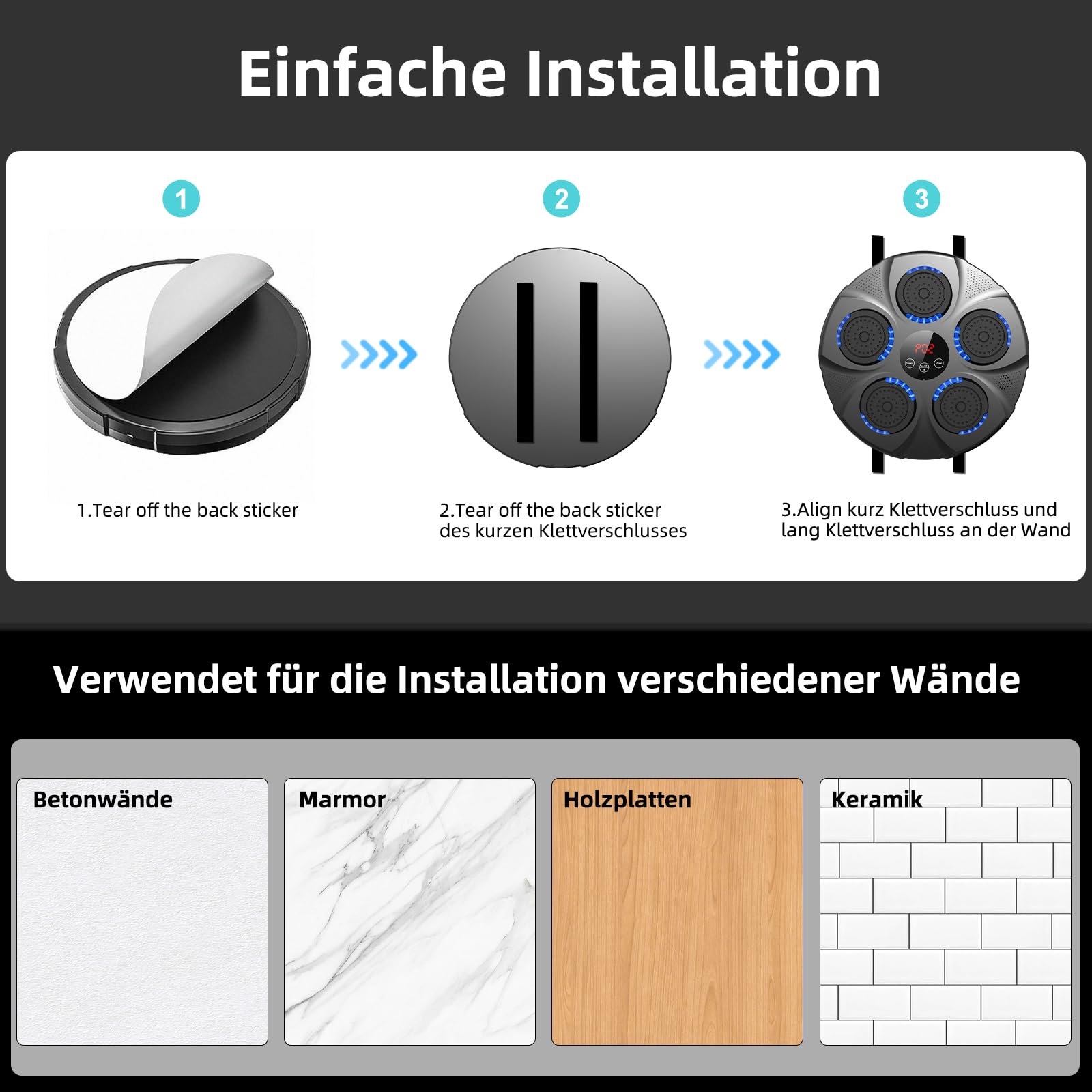 HotHands Music Boxing Machine, LED Musik Boxmaschine Unterstützt Bluetooth, 9 Geschwindigkeitsmodi und Zählmodus,Intelligente Elektronische Musik Box Trainingsgerät für Erwachsene für Haus