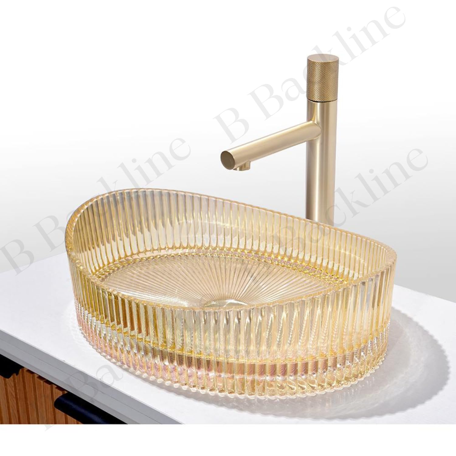 B Backline Luxury Glass Basin | Table Top Wash Basin | Counter Top Basin | Glass Bowl Basin For Bathroom & Livingrooms 50 X 37 X 14 (Gold)
