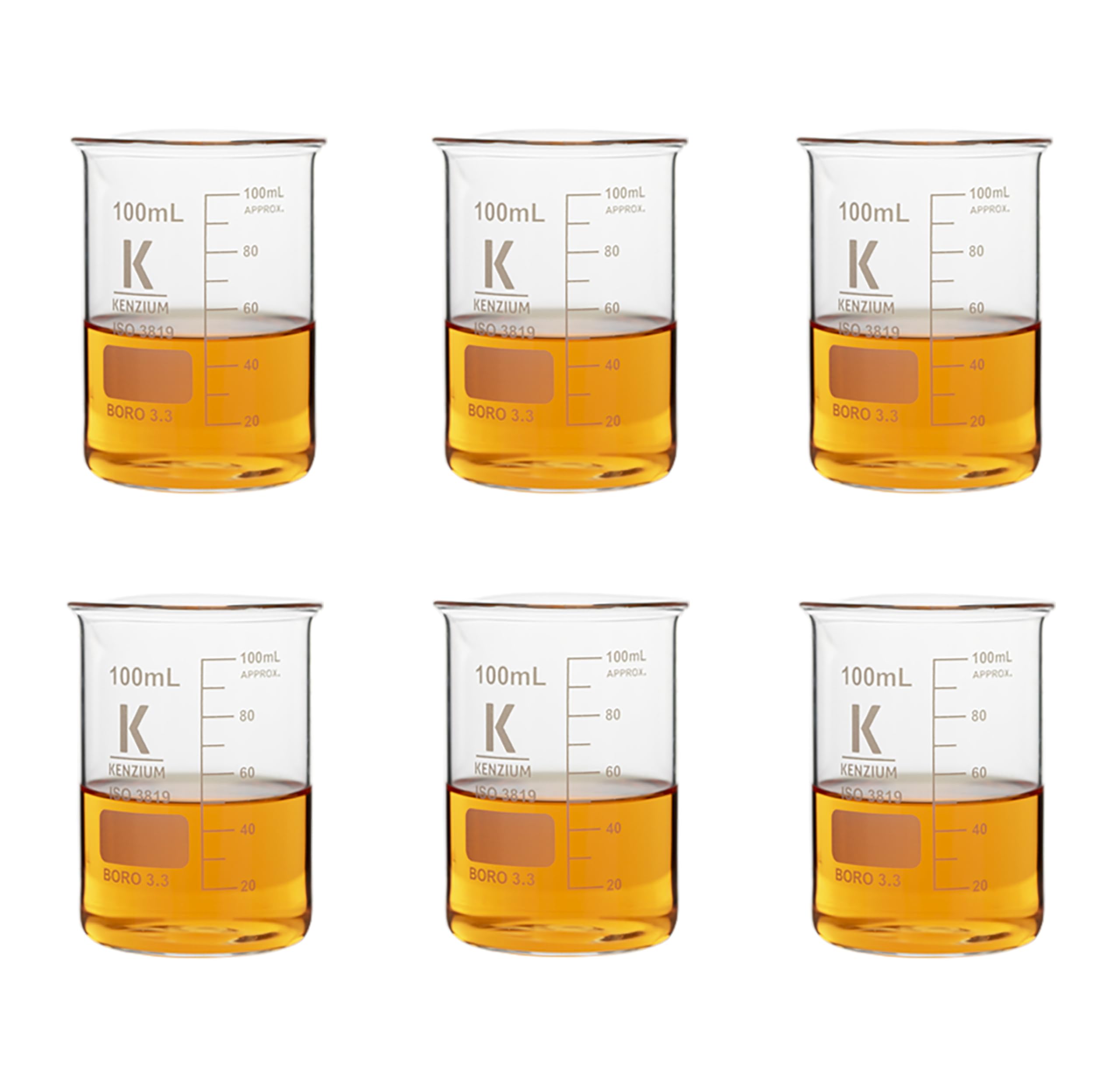 Confezione da 6 beccucci | Volume: 100 ml | Vetro borosilicato 3.3 | Forma bassa | Graduato con Beccuccio per tutti i tipi di campioni, ad alta resistenza, autolavabile