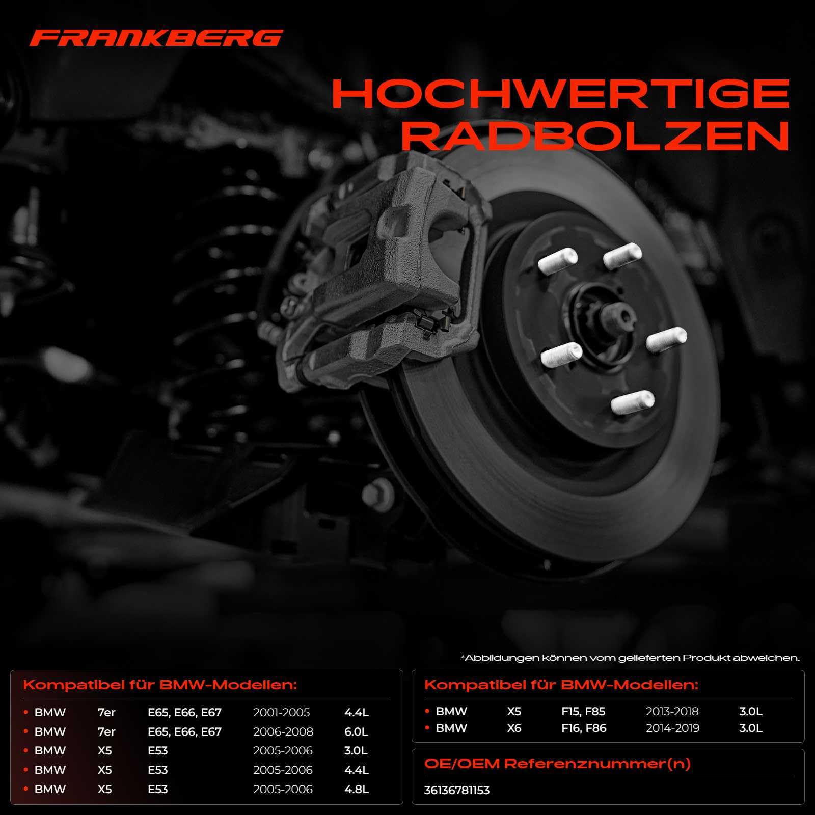 Frankberg 20x Radbolzen Radschraube 36136781153 | Kompatibel mit X5 F15 F85, 7er E65 E66 E67, X6 F16 F86, X5 E53