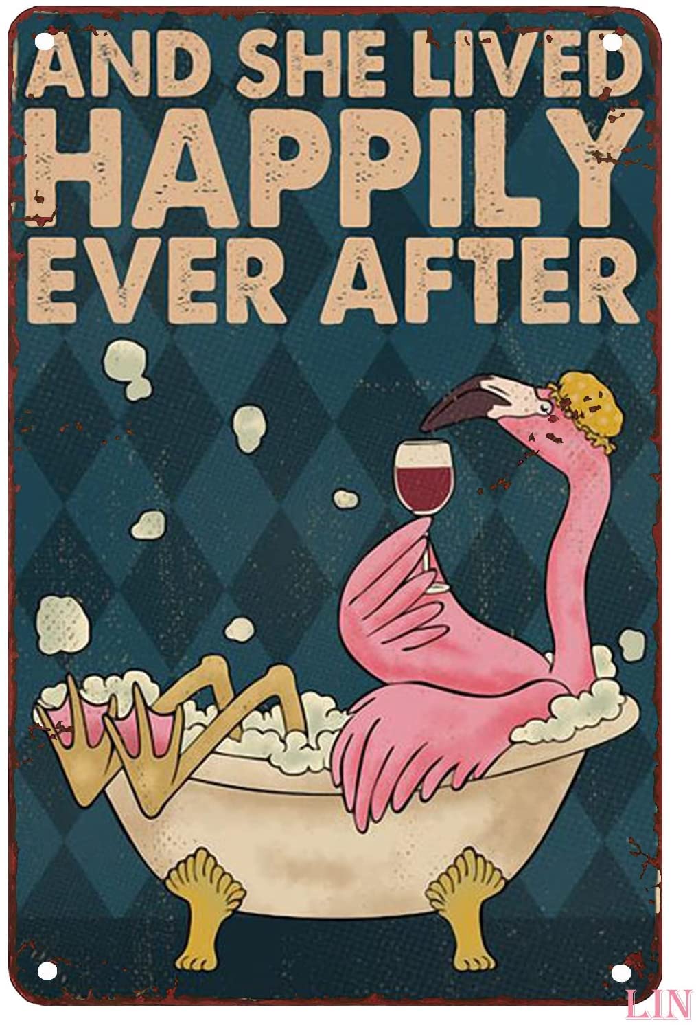 Flamingo Metal Wall Decor Flamingo Bathroom and She Lived Happily Ever After Tin Signs Vintage Funny Signs Unique Home Decorations Cute Wall Decor Metal Poster for Bedroom Office Kitchen 8x12 Inch