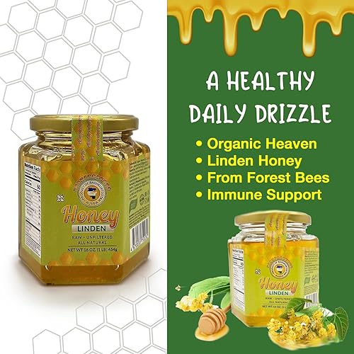 Miniatura 6 de Miel de tilo Bashkirian - OrganiC Heaven - Miel de tilo 16 onzas (1 libra), paquete de 2 - Miel de tilo 100% pura, cruda, sin filtrar, orgánica,