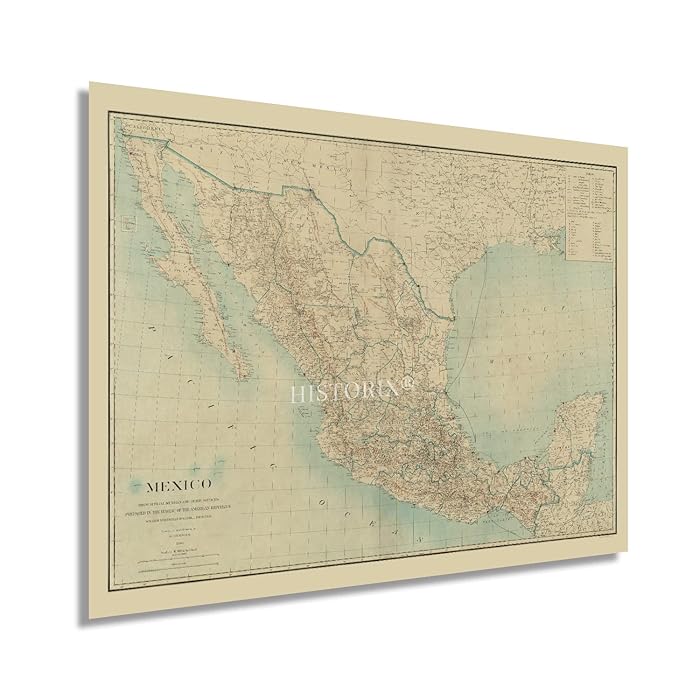 Buy HISTORIX Vintage 1900 Mexico Map Poster 18x24 Inch Vintage Mapa de Mexico Wall Art