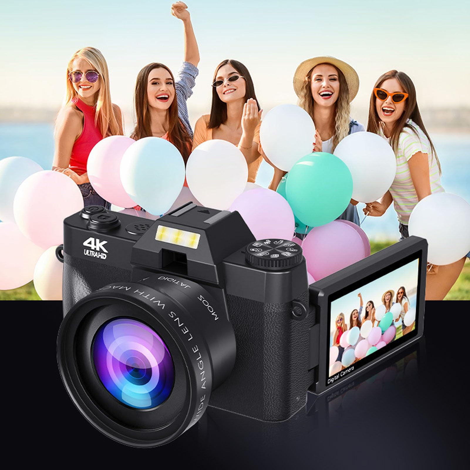 Cyfrowy Aparat Fotograficzny 4K do Fotografii, Aparat do Vlogowania 56 MP, 3-calowy Ekran Dotykowy IPS, Cyfrowy Aparat Typu „wskaż i Zrób zdjęcie” z 16-krotnym Zoomem, Kompaktowy