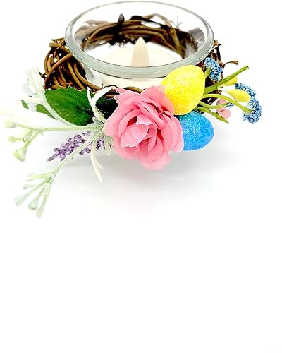 Miniatura 3 de Easter Floral and Glitter Pastel Eggs Candle Holder for Easter and Spring Table Decorations on Glass Candle Holder Glass Base - Set of 2