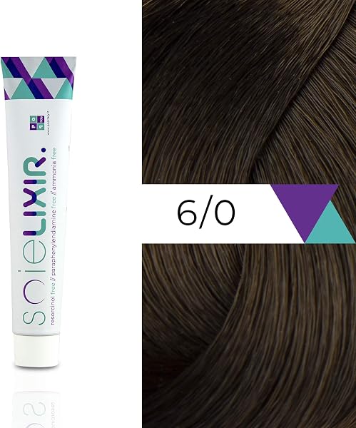 Soielixir Tinta Permanente per Capelli in crema SENZA Resorcina, Parafenilendiammina e Ammoniaca 93 Colori - 100 ml - (Solo Tubo Colore - 6/0 Biondo Scuro) - 2