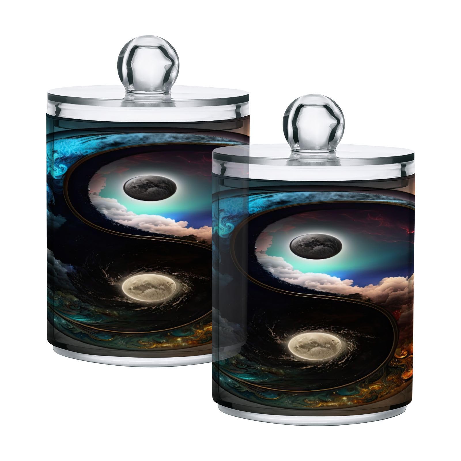 Yin-yang-harmony-symbol Restroom Bathroom Organizers with Lid Qtip Holder Dispenser Apothecary Jars Cotton Balls Pads Swabs Holder Jar 4