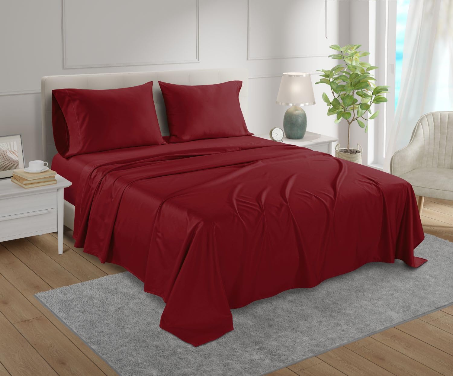 Egyptian Cotton Sheets For Queen Size Bed Deep Pocket Queen Sheets Fits Upto 15" Mattress, 800TC Sateen Weave 4 PC Soft and Comfortable Cotton