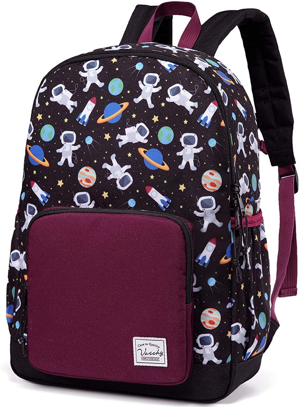 VASCHY Mochila Niño, Mochila Infantil Resistente al Agua Mochila Escolar para Niños de 4-6 Años con Correa de Pecho Bolsillos Laterales y Etiqueta de Nombre para Escuela, Astronauta