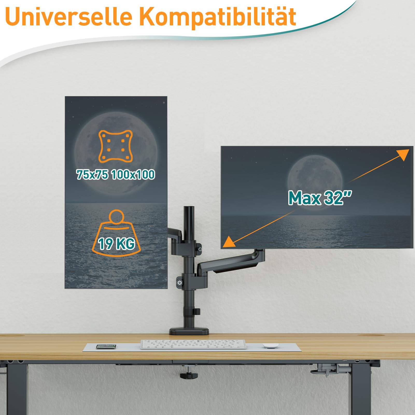 ELIVED Supporto per monitor 2 monitor per schermi da 13 a 32 pollici con VESA 75/100, molla a gas 2 supporti per monitor, girevole a 360°, 9 kg, altezza regolabile braccio monitor EV6032