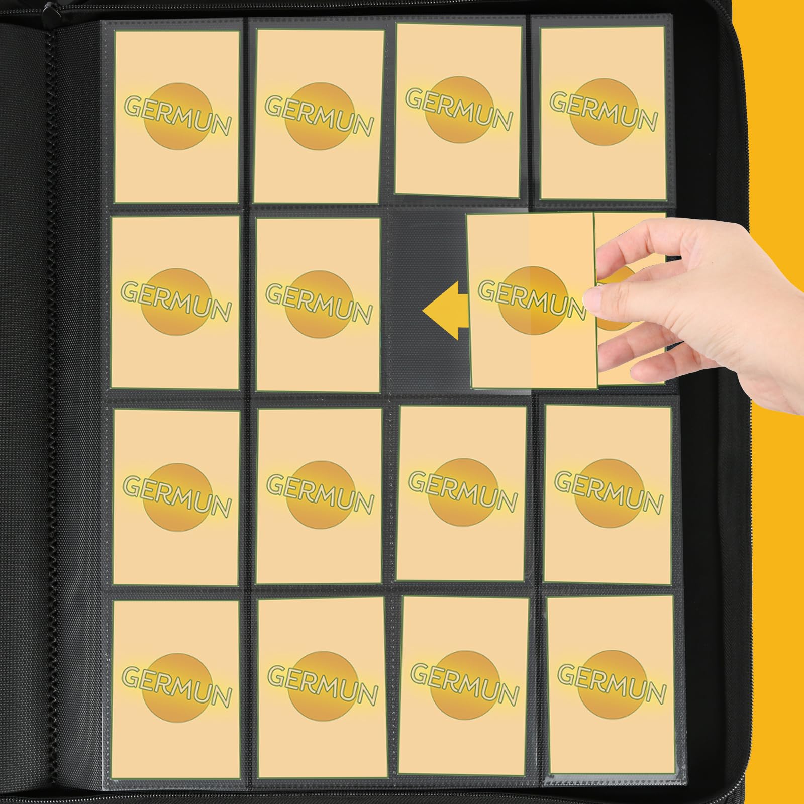 GERMUN segregator na karty kolekcjonerskie, 16 kieszeni, okładka PU, na ponad 1000 kart, segregator na karty kolekcjonerskie premium, dwustronny album na karty kieszonkowe do MTG, TCG (fioletowy)