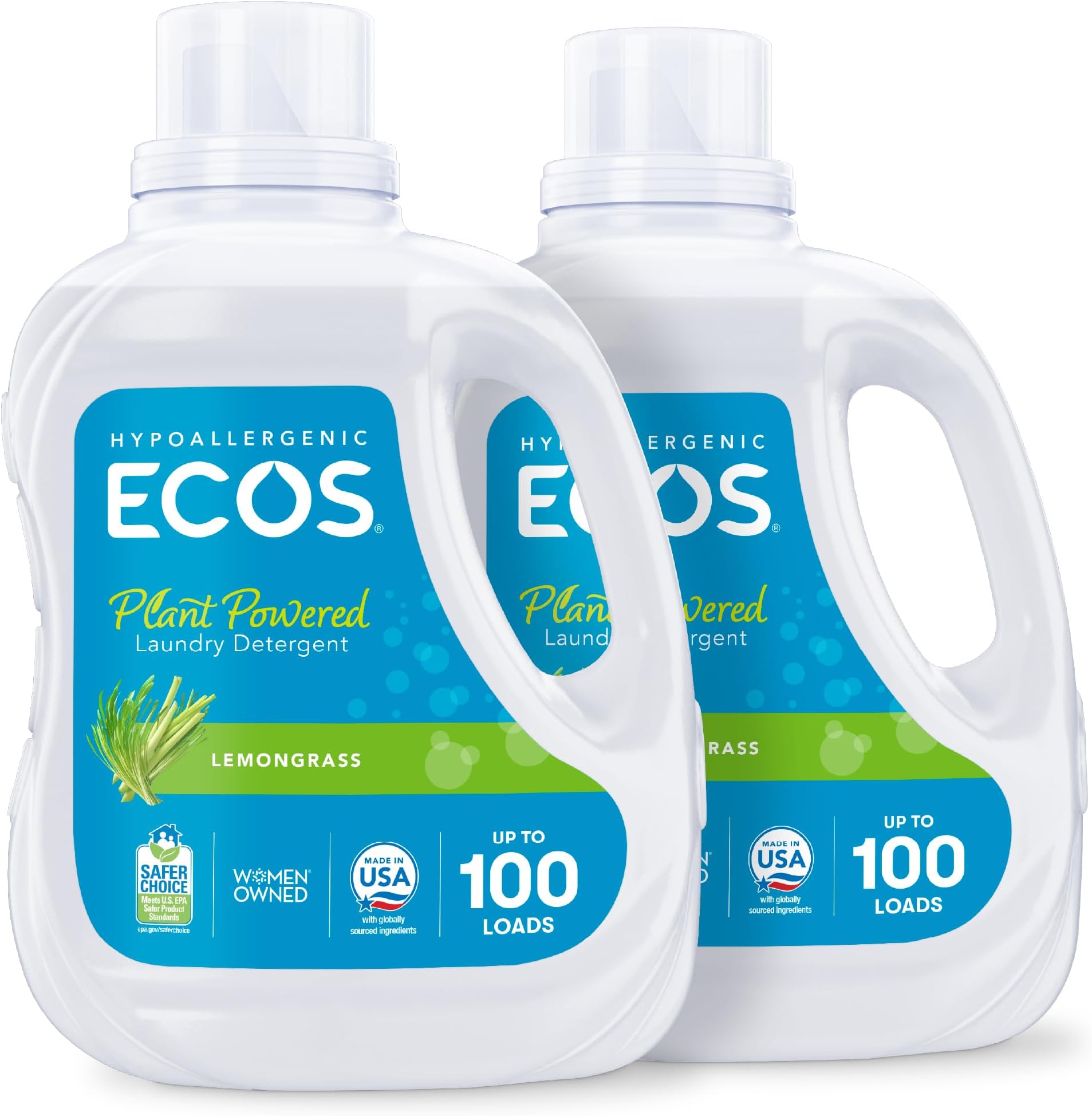 Earth Friendly Products ECOS 2x Liquid Laundry Detergent With Built In Softener, Lemongrass, 100 Loads, 100-Ounce Bottle by Earth Friendly Products