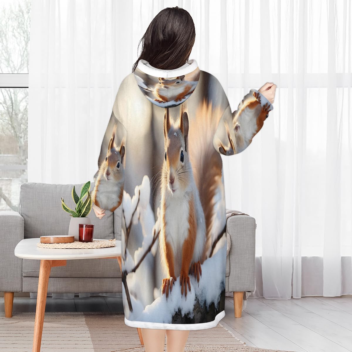 Pardick Wearable Blanket Hoodie Squirrel Oversized Fleece Hoodie Blanket Warm Sweatshirt Winter Snow Thick Hooded Blanket Gifts for Women Men