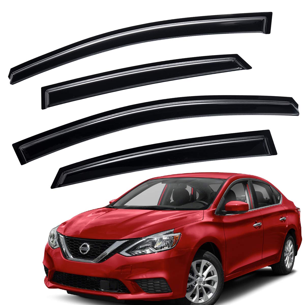 Lightronic WV94248 Outside-Mount Side Window Visor Deflector Rain Guard, Dark Smoke Shatterproof, 4-Pieces Set for 2013-2019 Nissan Sentra