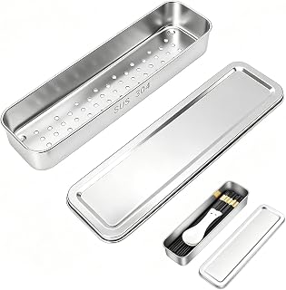 Stainless Steel Chopstick Storage Box, Flatware Tray with Lid, Cutlery Box, 11.2 x 3.1 x 1.7in Cutlery Tray Holder, Chopstick Spoon Fork Storage Box with Lid Drainer for Home Restaurant (Silver)