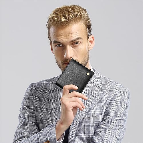 Miniatura 5 de LAORENTOU cartera informal clásica de piel de vaca doble pliegue para hombre talla única  Negro